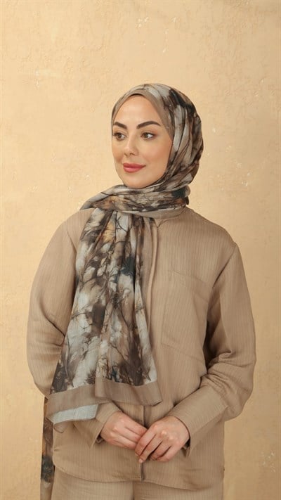 Desenli Vual Kraş Şal Camel