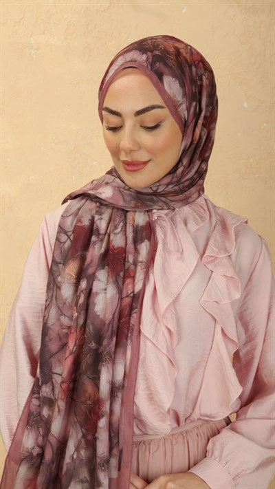 Desenli Vual Kraş Şal Gül Pembe