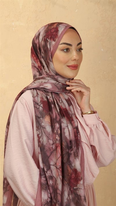 Desenli Vual Kraş Şal Gül Pembe