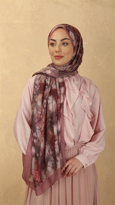 Desenli Vual Kraş Şal Gül Pembe