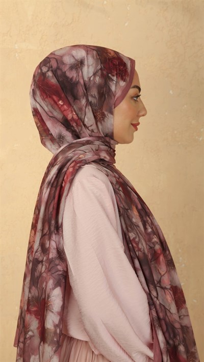 Desenli Vual Kraş Şal Gül Pembe