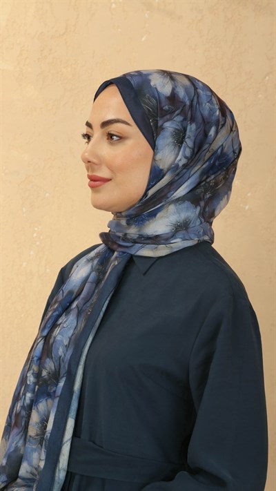 Desenli Vual Kraş Şal Lacivert
