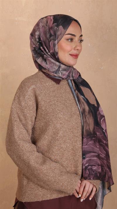 Desenli Kraş Şal Siyah Mürdüm
