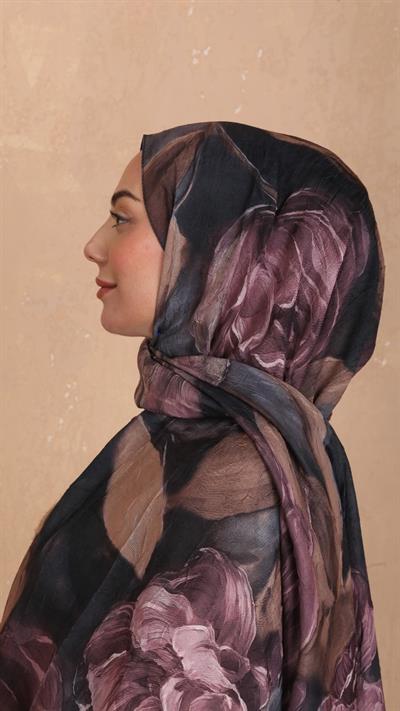 Desenli Kraş Şal Siyah Mürdüm