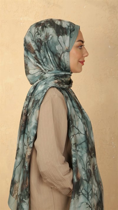 Desenli Vual Kraş Şal Mint Yeşili