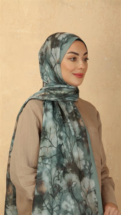 Desenli Vual Kraş Şal Mint Yeşili