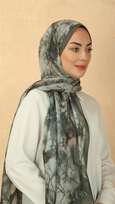 Desenli Vual Kraş Şal Yeşil