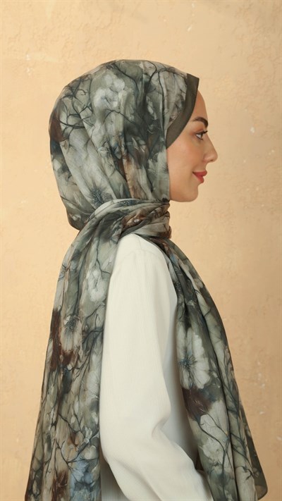 Desenli Vual Kraş Şal Yeşil