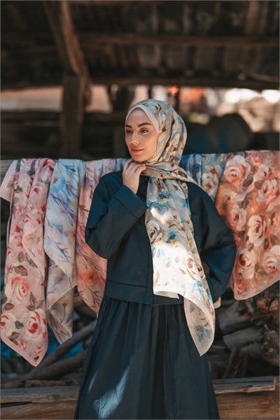 Desenli Pamuk Vual Şal-Bej