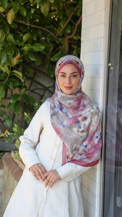 Desenli Pamuk Vual Şal Canlı Pembe-8