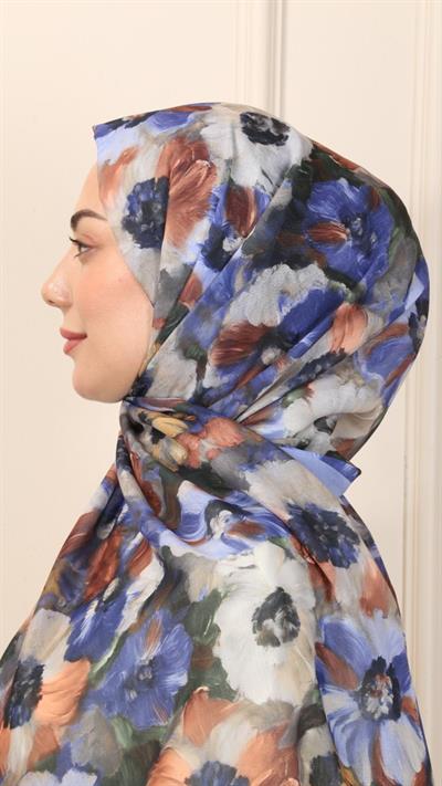 Desenli Pamuk Vual Şal Eflatun-6