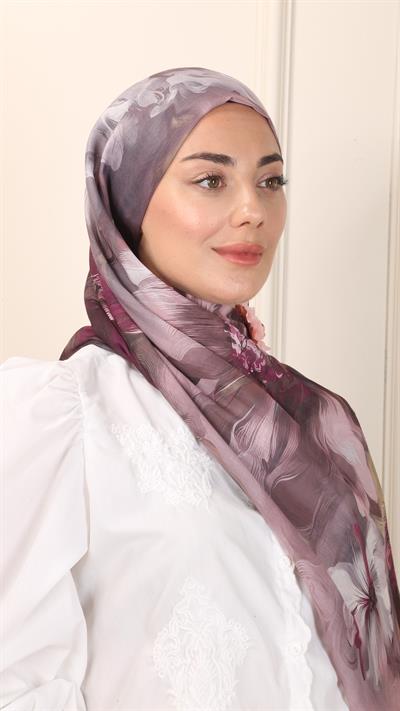 Desenli Pamuk Vual Şal Gül Kurusu-5