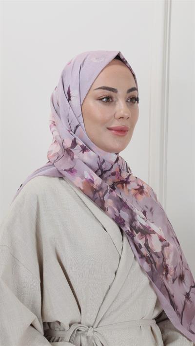 Desenli Pamuk Vual Şal Gül Kurusu-3