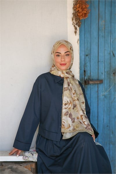 Desenli Pamuk Vual Şal-Haki