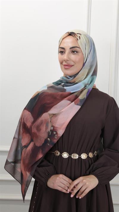 Desenli Pamuk Vual Şal Kahve-10