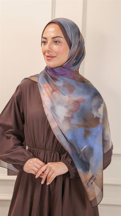 Desenli Pamuk Vual Şal Kahve-6