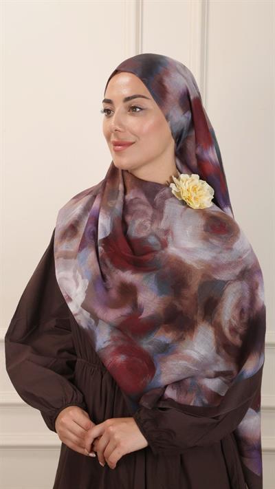 Desenli Pamuk Vual Şal Kahve-4