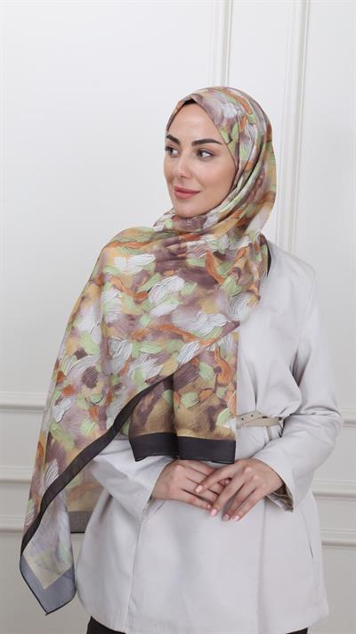 Desenli Pamuk Vual Şal Kahve-6