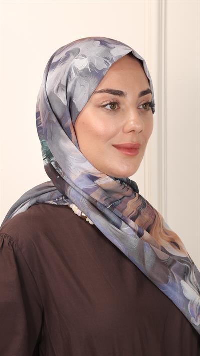 Desenli Pamuk Vual Şal Kahve-9