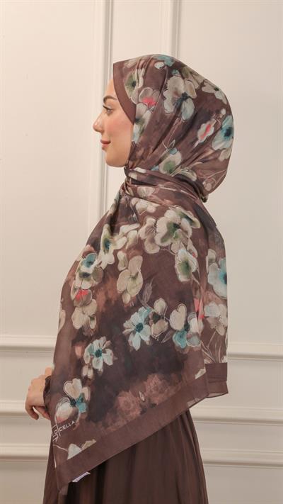 Desenli Pamuk Vual Şal Kahve-6