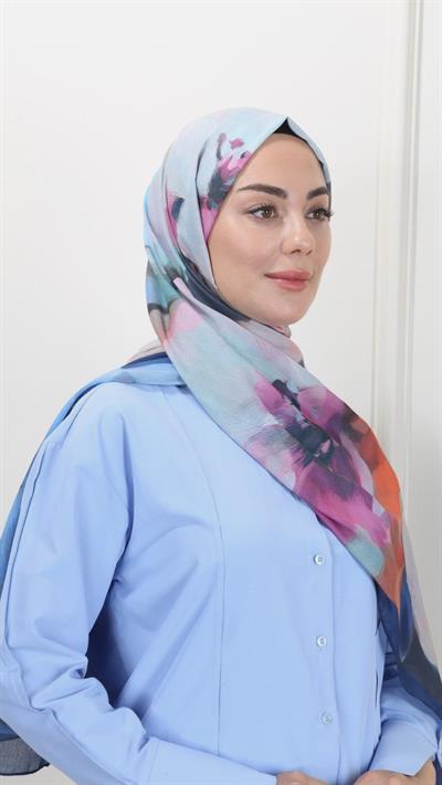 Desenli Pamuk Vual Şal Lacivert-2