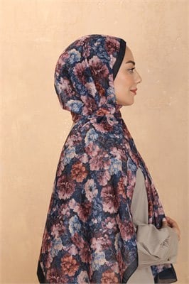 Desenli Pamuk Vual Şal-Lacivert