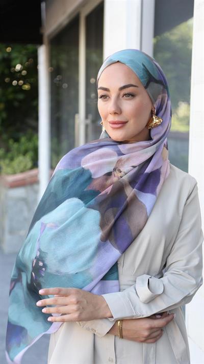 Desenli Pamuk Vual Şal Lila-6