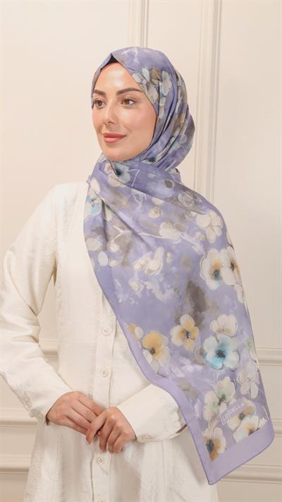 Desenli Pamuk Vual Şal Lila-9