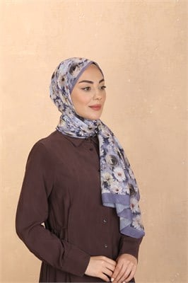 Desenli Pamuk Vual Şal-Mor