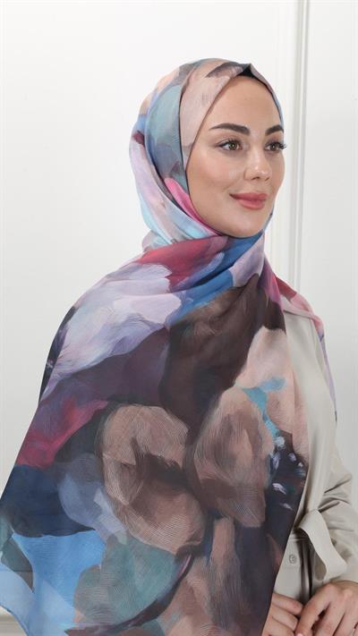 Desenli Pamuk Vual Şal Mavi-8