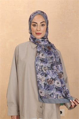 Desenli Pamuk Vual Şal-Mavi Gri