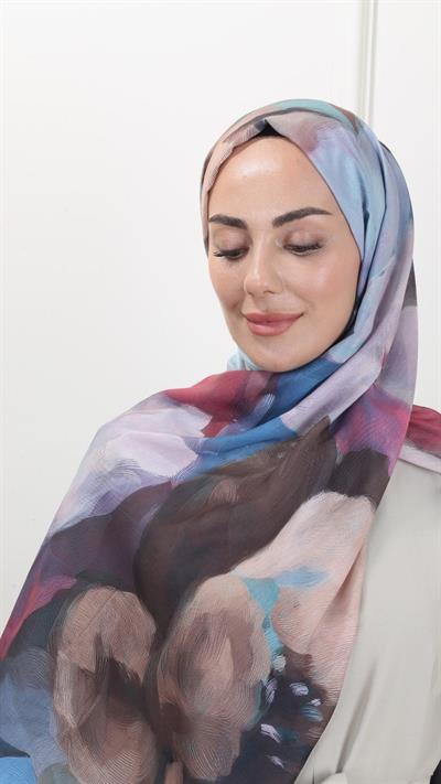 Desenli Pamuk Vual Şal Mavi-8