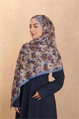 Desenli Pamuk Vual Şal-Mavi