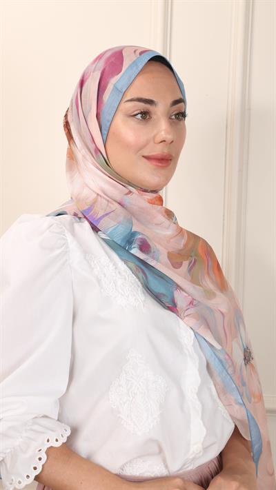 Desenli Pamuk Vual Şal Mavi-2