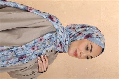 Desenli Pamuk Vual Şal-Mavi