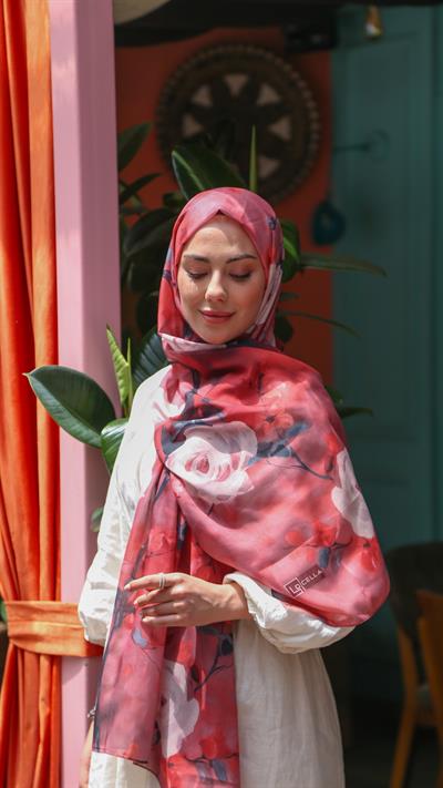 Desenli Pamuk Vual Şal Nar Çiçeği-1