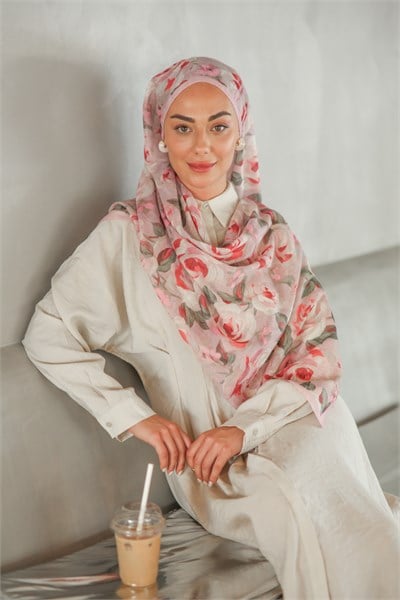 Desenli Pamuk Vual Şal-Pembe