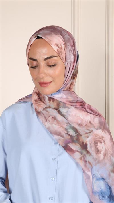 Desenli Pamuk Vual Şal Pembe-9