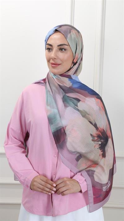 Desenli Pamuk Vual Şal Pembe-4