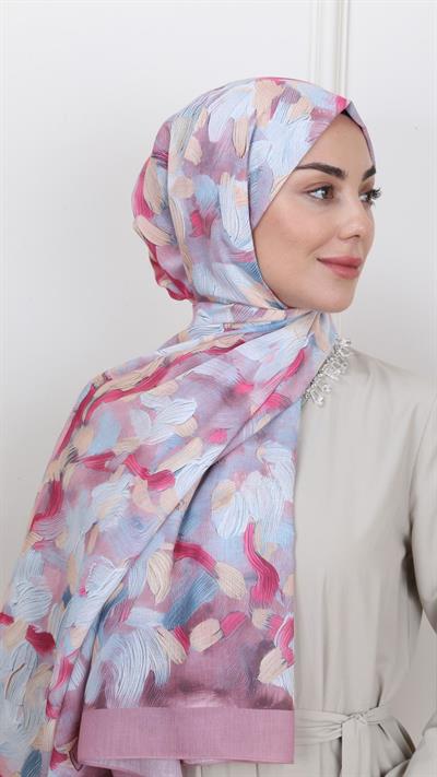 Desenli Pamuk Vual Şal Pembe-10
