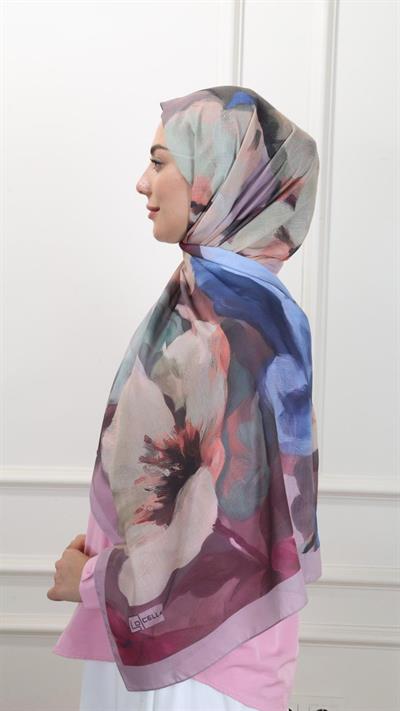Desenli Pamuk Vual Şal Pembe-4