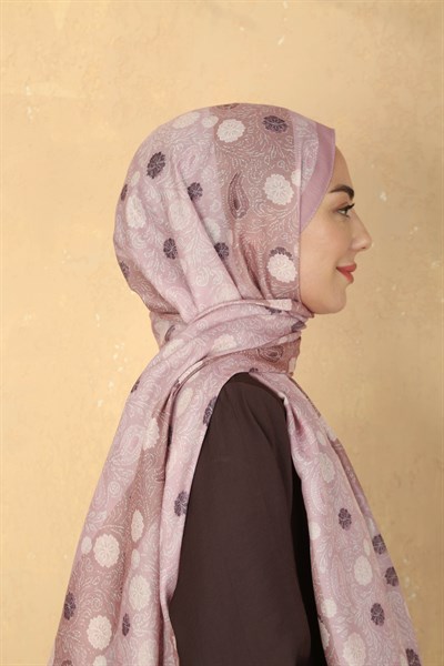 Desenli Pamuk Vual Şal Pembe Serisi-7