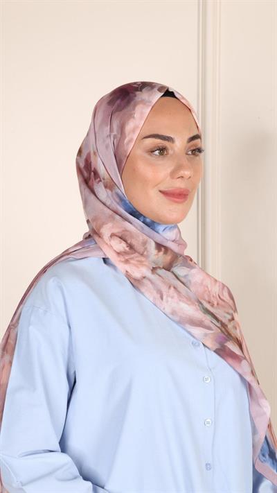 Desenli Pamuk Vual Şal Pembe-9