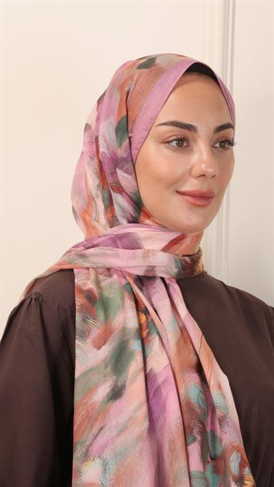 Desenli Pamuk Vual Şal Pembe-10