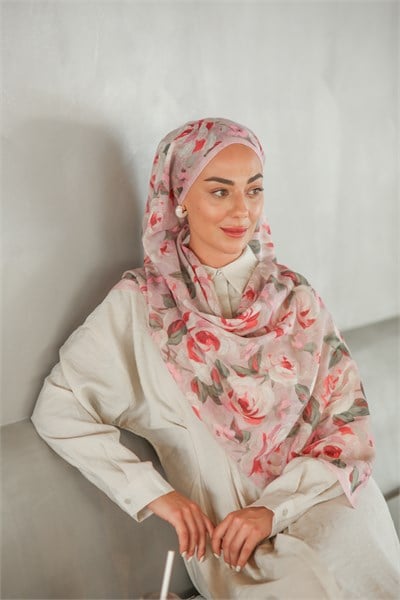 Desenli Pamuk Vual Şal-Pembe