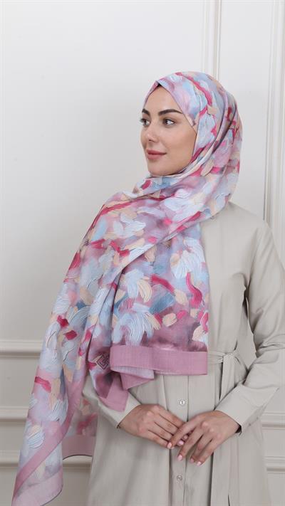 Desenli Pamuk Vual Şal Pembe-10