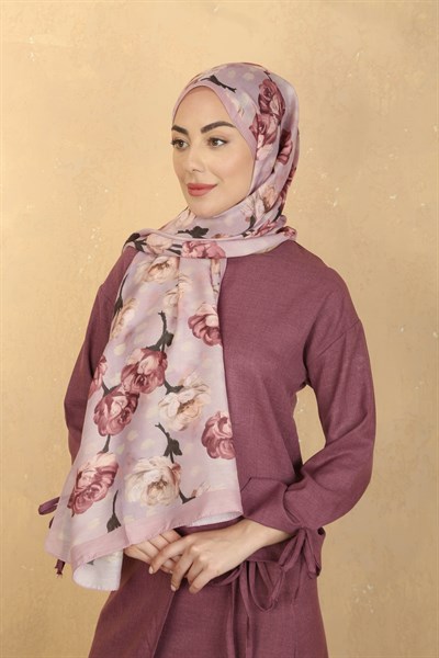 Desenli Pamuk Vual Şal Pembe Serisi-5