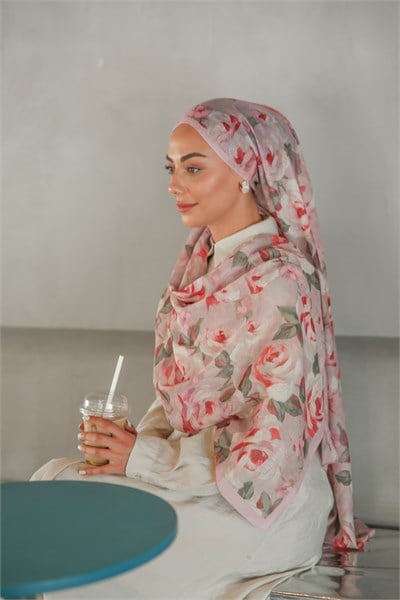 Desenli Pamuk Vual Şal-Pembe