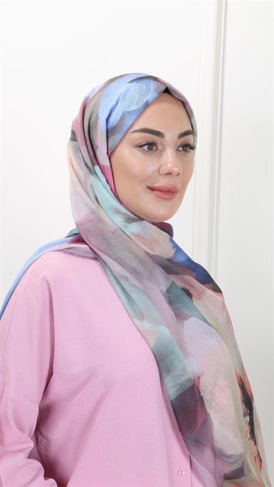 Desenli Pamuk Vual Şal Pembe-4