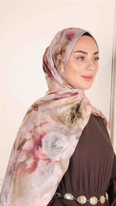 Desenli Pamuk Vual Şal Rose-3